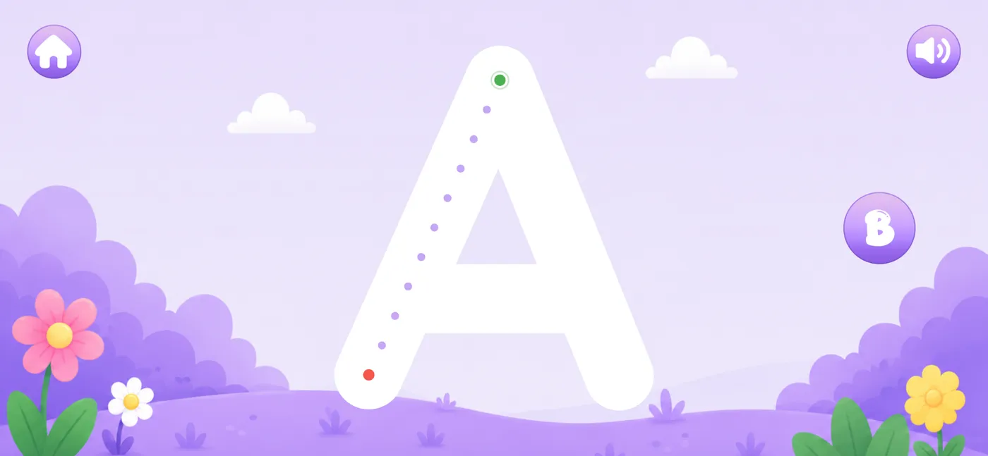 Keke Kids letter tracing activity for preschool children showing uppercase A